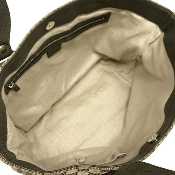 Gucci Tote GG Pattern Icon Bit Beige Dark Brown Khaki Leather - Picture 7 of 15